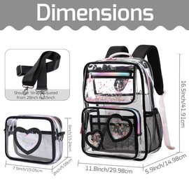 Clear Backpack for Girls,Transparent Backpacks Crossbody Bag for Kids Elementary School Student,Heavy Duty See Through Daypack 2PCS Bookbag Stadium Approved for Teen,College,Work,Travel,Concert Black