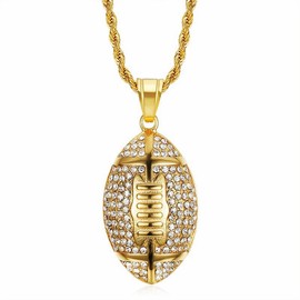 HETIMXIA HETIMXIA Iced Out Chain for Men CZ American Football Pendant Necklace Athletes Sports Style Hip Hop Punk Jewelry Cuban Link Chain Sports Gifts (Gold)