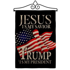 Trump Flag Jesus Savior President Burlap Garden Flag-Set Wall Hanger Patriotic Vote Democrat Republican Tea Party United State American Election House Yard Gift Double-Sided, Made in USA