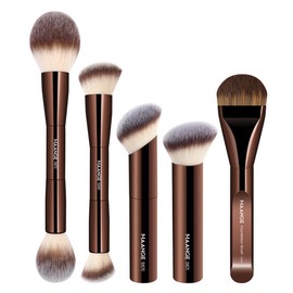 MAANGE 5 PCS Foundation Makeup Brush Set Double-ended Kabuki Mask Contour Brush for Liquid Powder Concealer Cream Cosmetics Blending Makeup Brushes (Coffee)