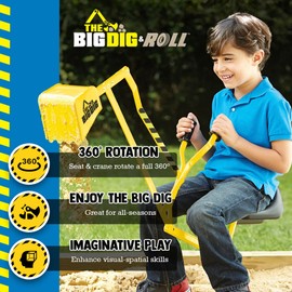 Big Dig Toy Excavator Ride, Sand Digger w/ 360 Rotation Base for Kids Ages 3 & Up, Yellow