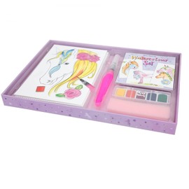 Depesche 12107 Miss Melody Watercolour Paint Set with 20 Sheets Motif Templates on Watercolour Paper, Creative Painting Set with 5 Watercolour Paints, Brush Pen and Sponge, Medium