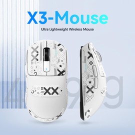 MAMBASNAKE Attack Shark X3 Wireless Gaming Mouse, 49g Ultralight, PixArt PAW3395 26000 DPI, Bluetooth/2.4Ghz /Wired Tri-Mode, 200Hrs Rechargeable Battery, Kailh GM8.0 Switch for MAC/Win - White&Tape