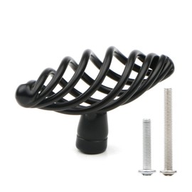Pxyelec Muted Black Birdcage Nest Twist Cabinet Wardrobe Door Handle Drawer Cupboard Kitchen Dresser Pull Single Hole Door Levers, Black Handles for Drawers Pulls Wardrobe Drawer Handles Pack of 6