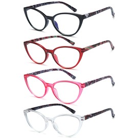 YTDBNS 4 Pack Cat Eye Reading Glasses for Women Computer Blue Light Blocking Readers Glasses Ultra Lightweight Eyeglasses Reduce Eye Fatigue, 1.0