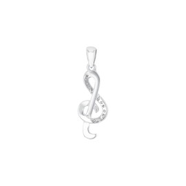 Amor 2023023 Women's Pendant 925 Sterling Silver with Synthetic Zirconia 2.5 cm Silver Treble Clef Comes in Jewellery Gift Box, Sterling Silver, Cubic Zirconia