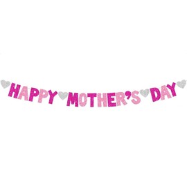 Happy Mothers Day Banner, Mothers Day Decorations, Pink Mothers Day Bunting Best Mum Gifts from Daughter Son for Mum Grandma Birthday Party Supplies