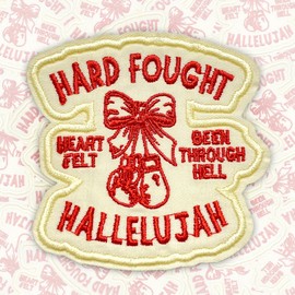 Hard Fought Hallelujah Patch 3 Inches Funny Pink Bow, Jesus Christian Bible Verse Humor Iron On/Sew On Embroidery Fabric Applique Patches for Trucker Hats Clothes Backpack DIY Accessories Friend Gifts