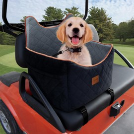 Urgown Universal Golf Cart Dog Seat for Small/Medium Dogs and Cats, Fully Detachable and Washable Pet Seat with Safety Leash Inside, Easy to Install/Flippable Seat Bottom Required(Black/Gray, Medium)