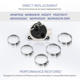 Upgraded WD19X25278 Dishwasher Diverter Valve Kit Replaces for AP6871922, WD18X21678, WD00X25260, WD18X21678, WD19X25259, Fits for GE, Whirlpool, Kenmore, Maytag