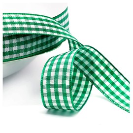 Checked Ribbon 50 Yard 10 mm Gingham Ribbon Christmas Ribbon Gift Ribbon Decorative Ribbon Plaid Ribbon Checked Fabric Ribbon Craft Ribbon Gift Packaging Wedding Christmas Party Decoration Green