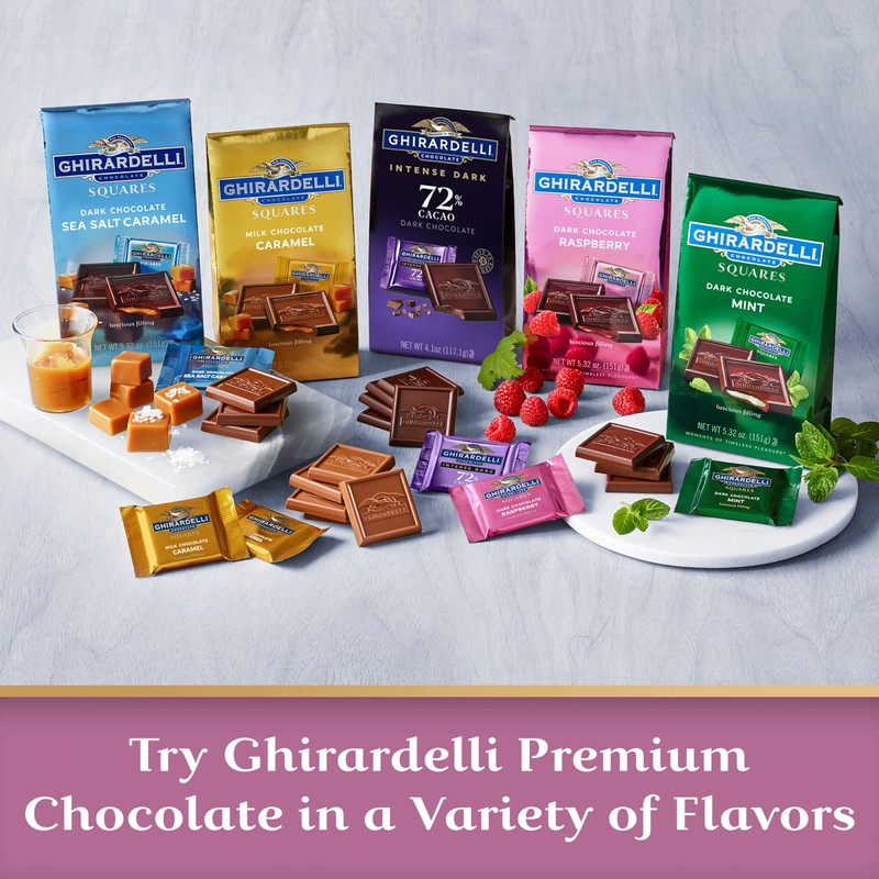 GHIRARDELLI Dark Chocolate Raspberry Squares, 5.32 Oz Bag (Pack of