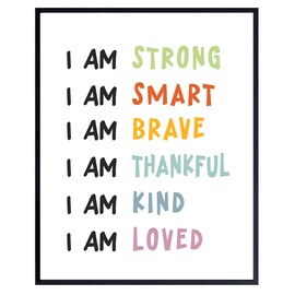 Positive Affirmations Wall Decor - Nursery Toddler Little Boys Girls Bedroom Kids Room Decor - Child Room Artwork - Classroom decoration - I Am Positive Quotes Inspiration Family Wall Art UNFRAMED