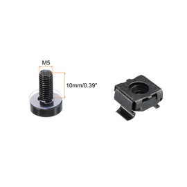 PATIKIL Rack Mount Cage Nuts M5x10mm Mounting Screws Iron Zinc Plated for Server Rack Cabinets with Washers, Black 20 Sets