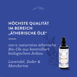 AllgäuQuelle® Organic Massage Oil Allgäu Night Sleep with 100% Natural Essential Oils of Lavender, Cedar, Mandarin, Nourishes the Whole Body with Sesame, Jojoba, Avocado and Shea, 100 ml