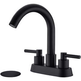 TRUSTMI Bathroom Faucet 2 Handle Lavatory Sink Faucet with Overflow Pop Up Drain Assembly, 4 Inch Centerset 3 Hole Deck Mounted, 360° Swivel Spout, cUPC Water Supply Lines Included, Matte Black