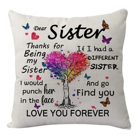 Funny Sisters Gifts from Sisters Brother Pillowcase, Thank You for Being My Sister Throw Pillow Cover,Birthday Christmas Anniversary Novelty Present Cushion Cover for Best Friend Bestie Colleague