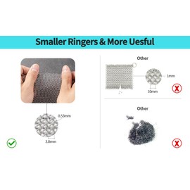 Stainless Steel Cast Iron Scrubber SJZ SUN RUN 316L 8 * 8" Metal Cast Iron Skillet Cleaner Chainmail for Cast Iron Pan, Camping, RV, BBQ, Baking, Vases, Barbecue Grill, Copper Cooker Cleaning