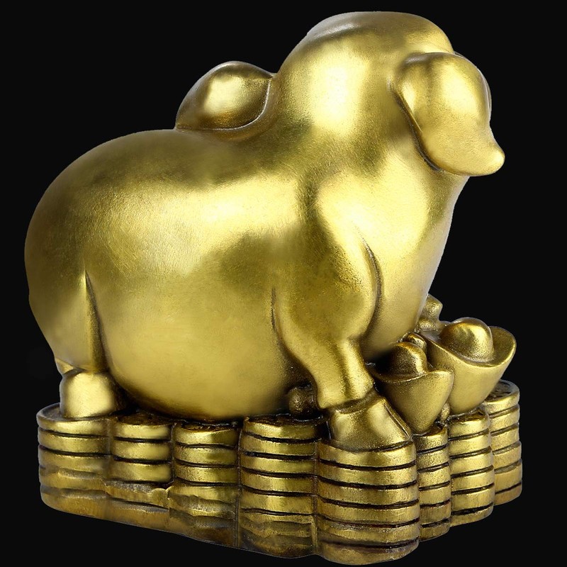 Brass Chinese Zodiac Ingots Pig Statue Home Decoration Collectibles
