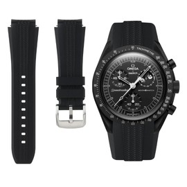 Weave Curved End Rubber Watch Straps for Omega x Swatch MoonSwatch - Curve No Gap Quick-Release Replacement Silicone Bands for Moonwatch Speedmaster for Men & Women - 20mm (Black, 20mm)