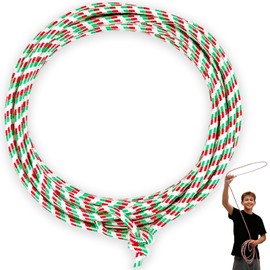 Cowboy Lasso Rope for Kids with Pre-Tied Loop, 20' - 9mm Unwaxed Lariat Roping Rope Toy for Indoor Outdoor Western Play & Costume Prop (Red Green)
