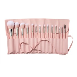 ColourPop Smoke 'N Roses Brush Roll Face & Eye Brush Set - Face & Eye Makeup Brush Set - Made with Luxe Synthetic Vegan Bristles - Includes Holder (14 Count)