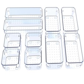 SMAZIUL 10 Pcs Clear Drawer Organiser with 4 sizes Desk Organizer ideal for organizing, cosmetics, makeup, jewelry, office supplies, bathroom accessories & much more