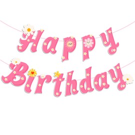 Daisy Happy Birthday Party Banner Pink Daisy Decor Summer Daisy Flower Banner Spring Daisy Party Supplies Indoor Outdoor Decoration for Mother Daughter Girly Birthday Party Decor Pink Favors for her