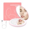 Lukovee, Espejo Compacto con Luz LED, Recargable, Redondo, Rosa