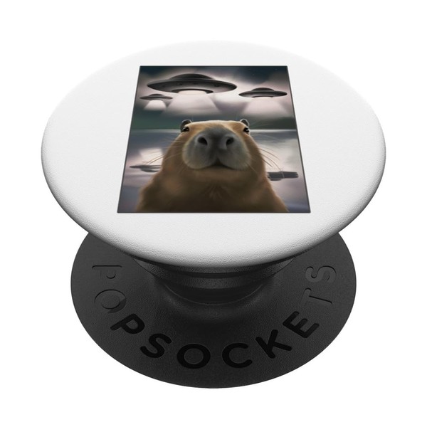 Funny Graphic Tee Capybara Selfie with UFOs Weird PopSockets Adhesive