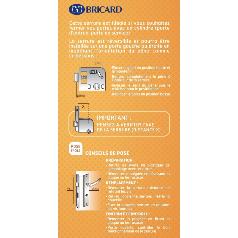 BRICARD 2605 64 mm NF 1/2 Reversible Dead Bolt Lock