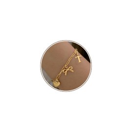 ANOBLEJRY Bracelet for Women 14K Gold Plated Dainty Chain Simple Jewelry Initial Bracelet A-Z Gifts for Women Birthday Unique Dainty Letter Charm Bracelet with Bow Back to School, 7", Yellow Gold, no