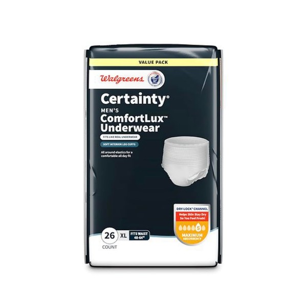 Certainty Men's ComfortLux Underwear, XL 48-64" Waist, Maximum Absorbency, 26