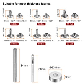 sourcing map 300 Sets Leather Rivets 6 Size Metal Double Cap Rivet Snaps Studs Fasteners with 3pcs Setting Tools Rivets for Leather Craft DIY Repair Decoration, Silver Tone