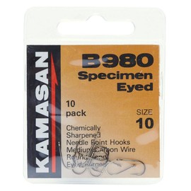 Kamasan B980 Barbed Specimen Eyed Hooks - Size 10, One Size