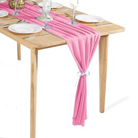 Time to Sparkle 2PCS 10FT Chiffon Table Runner Wedding Decor 28x120 inches Gauze Table Runner Rustic Sheer Table Decor for Romantic Bridal Shower Baby Shower Birthday Party Pink
