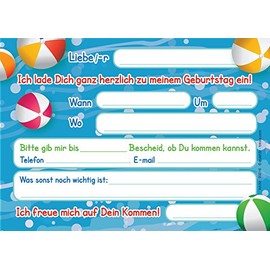12 Invitation Cards for Children's Birthday Party Swimming Pool Party Water Ball Pool Party Colourful Invitations