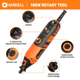 HARDELL HARDELL Rotary Tool Kit - 180W Corded Power Rotary Tool 6 Variable Speeds with 61 Accessories, 8000-35000RPM, for Sanding, Polishing, Cutting, Engraving,Carving, DIY Crafts