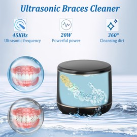 Ultrasonic Retainer Cleaner, 45kHz 230ML Portable Dental Cleaning Pod, 3 Modes with Digital Timer, Mouth Guard Cleaner for Dentures, Aligner, Braces, Toothbrush Heads, Jewelry