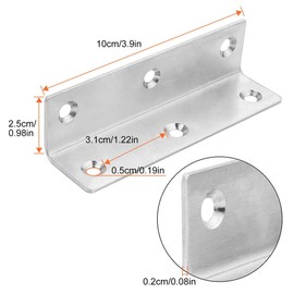 OBELON Strip Angle Brackets Heavy Duty 100x25x25mm Stainless Steel Corner Braces L Shaped Metal Sleeper Brackets with Screws for Wood Furniture Raised Garden Bed Planters Fixation, Silver, 4 Pack