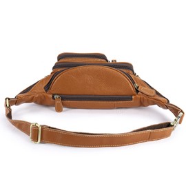 Genuine Leather Large Fanny Pack Waterproof Hip Belt Bag Cowhide Waist Bag Crossbody Sling Backpack Brown