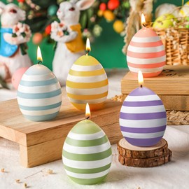 Conelist 5 Pcs Easter Eggs Candle Colorful Easter Candle Burning Spring Egg Shaped Candle Easter Votive Candle Gift Unscented for Easter Party Decorations Table Home Gift Spring Celebration(Streak)