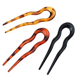 Twist Hair Pin, Tortoise Shell Resin Hair Clips Stick, 3Pcs U Shape French Hairpin for Women(COLOR:colorful)