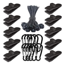 30-Pack Heavy Duty Lock Grip Tarp Clips with Adjustable Screw | Shark Teeth Design, Bungee Cords & Carabiners | Secure Cover for Camping, Pool Covers, Awnings, Canopies (PA Material, 0.25" Thickness)