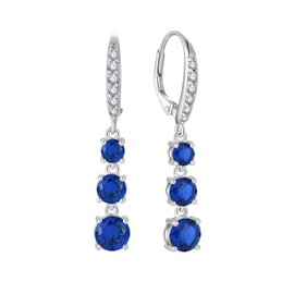 Starchenie Dangle Drop Earrings for Women 925 Sterling Silver Leverback Earrings Birthstone Created Sapphire Jewelry