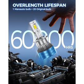 Marsauto D2S HID Bulbs, 800% Brightness, 30,000LM 6500K White for 85122 66240 66040 66240CBI Bulb, Plug and Play, Pack of 2