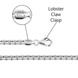 Savlano 925 Sterling Silver Italian Solid Round Box Rhodium Plated Chain Necklace Comes With Gift Box for Women & Men - Made in Italy (20, 3.5mm)