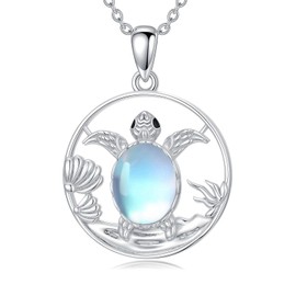 MUUYON Sea Turtle Necklace 925 Sterling Silver Simulated Moonstone Ocean Beach Turtle Pendant Jewelry for Women