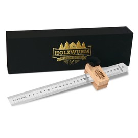 HOLZWURM Marking Gauge with Stainless Steel Metal Ruler, 300 mm Stop Ruler, Sturdy Marking Tool with Wooden Stop