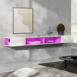 WAMPAT 70 Inch Floating TV Stand with RGB Lights, Entertainment Center Media Console, Wall Mounted TV Shelf for Storage for 65 70 75 Inch TVs, White